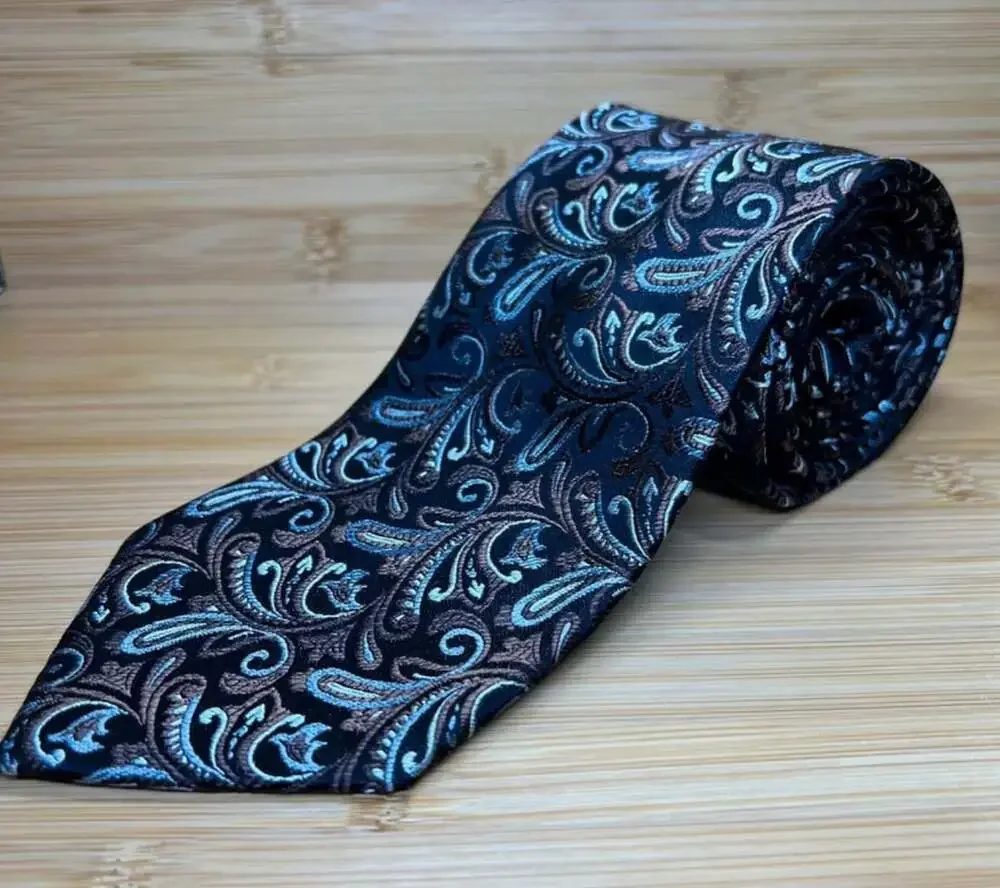 Van Heusen Paisley Necktie Black Blue Brown Formal Silk
